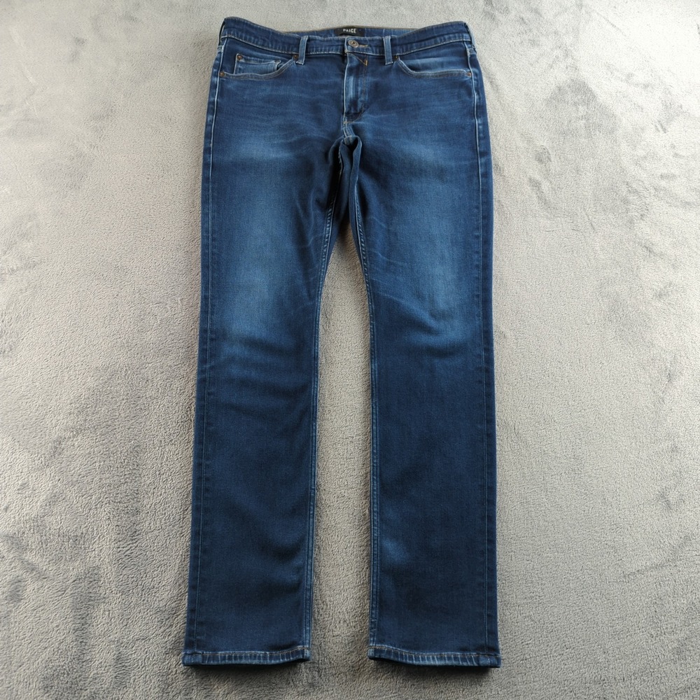 Paige Lennox Jeans Mens 36x32 Blue‎ Dark Wash Slim Straight Stretch Denim Cotton